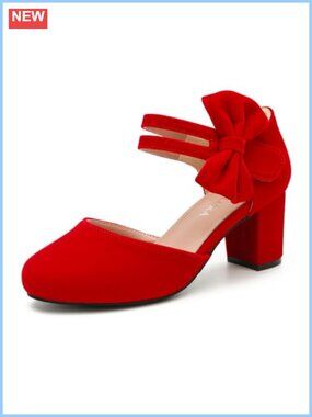 Block Heel Round Toe Dress Pumps with Oversized Bow